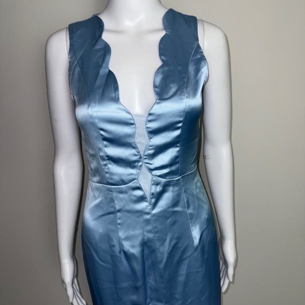 Commense Light Blue Sleeveless Formal Dress Scalloped V Neck Slit Occasion XS - Picture 10 of 17